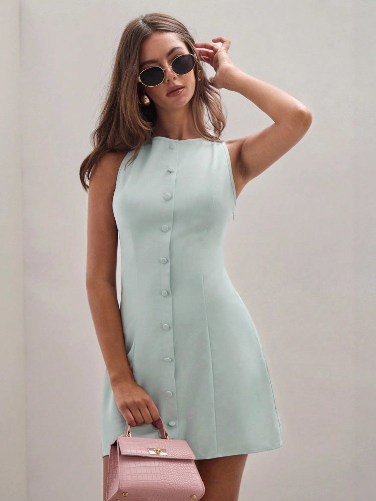 Sleeveless Button-Front Mini Dress