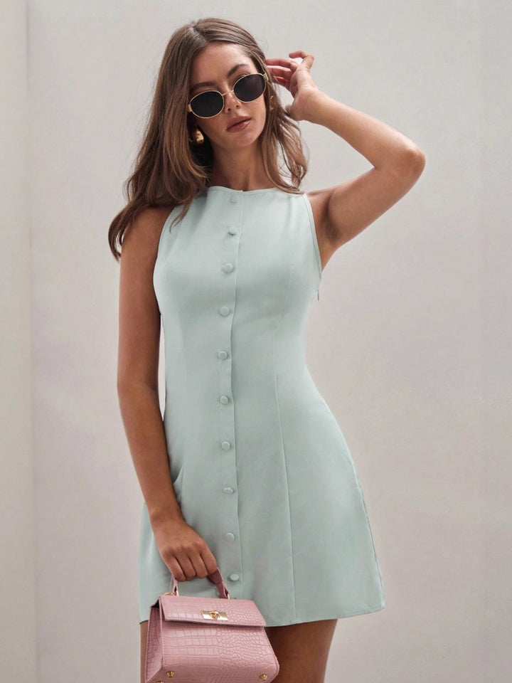 Sleeveless Button-Front Mini Dress