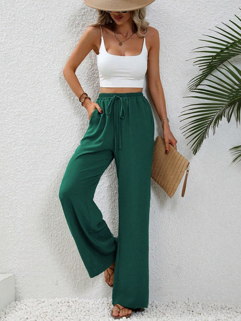 Elastic Waist Drawstring Wide Leg Pants