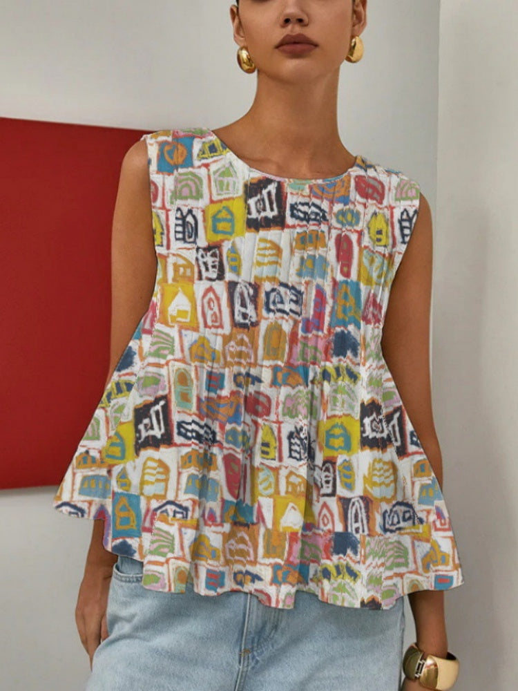 Pleated Sleeveless Peplum Blouse