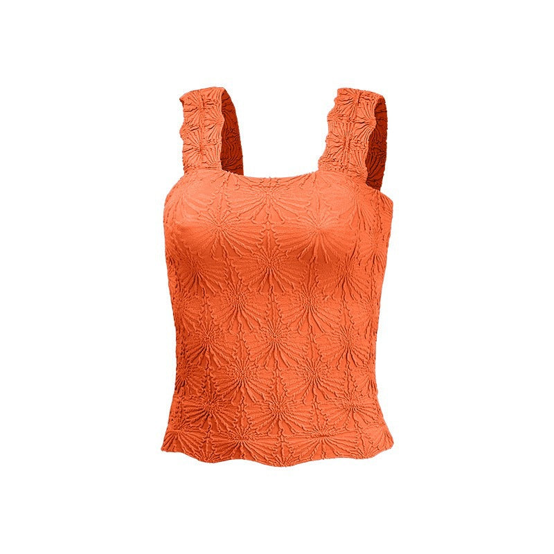 Textured Square Neck Ruched Crop Tank Top