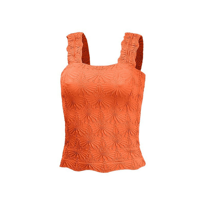 Textured Square Neck Ruched Crop Tank Top