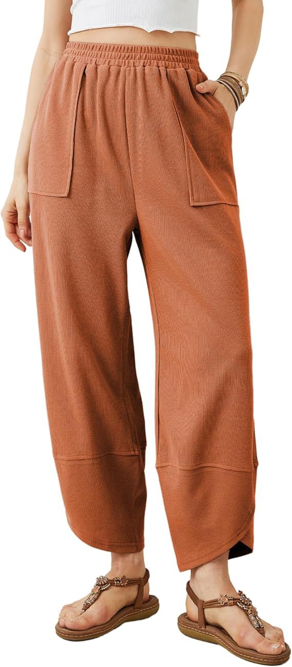 Elastic Waist Loose Fit Cropped Pants