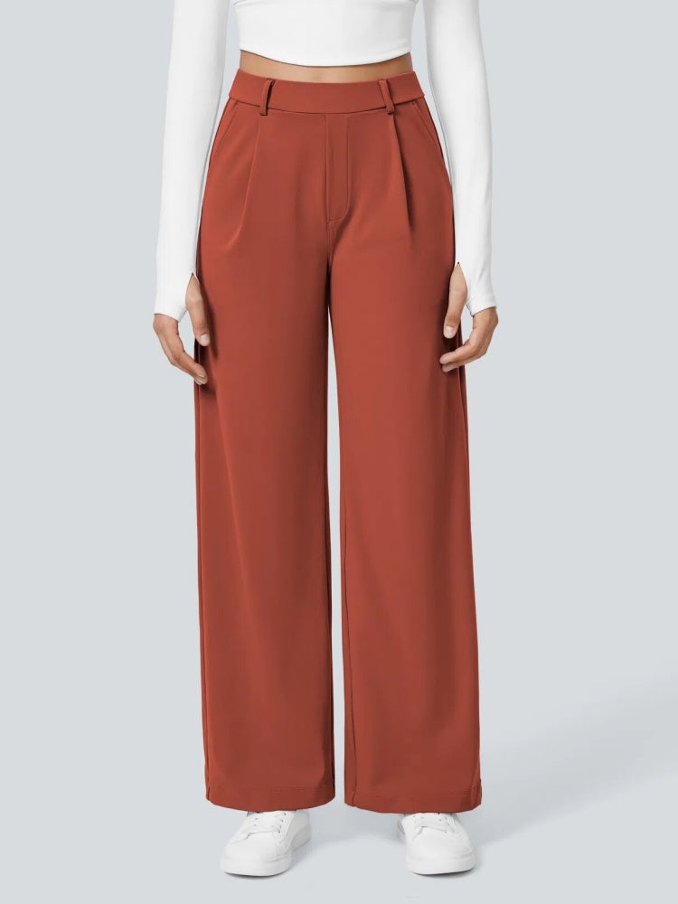 High Waisted Pleated Wide Leg Trousers