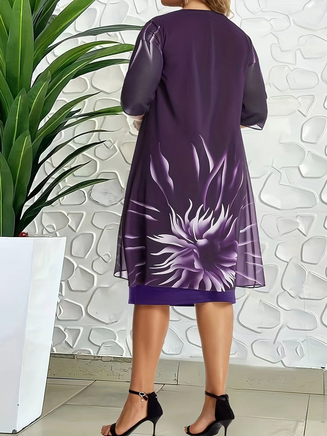Loose-fitting casual mid-sleeve round neck mesh dress