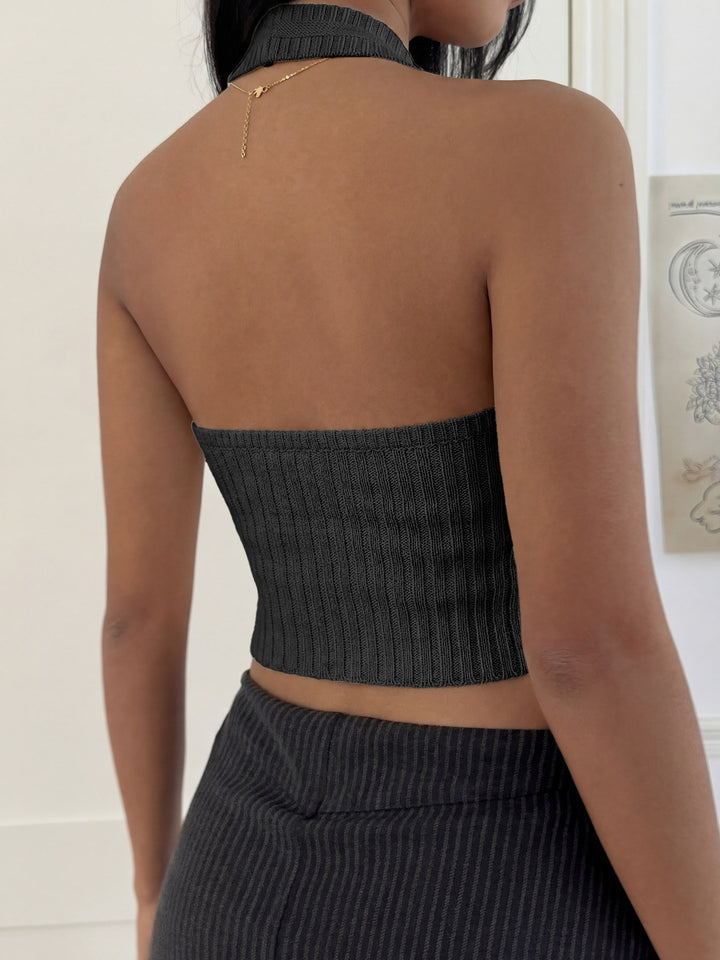 Slim-fit knit halter neck tank top