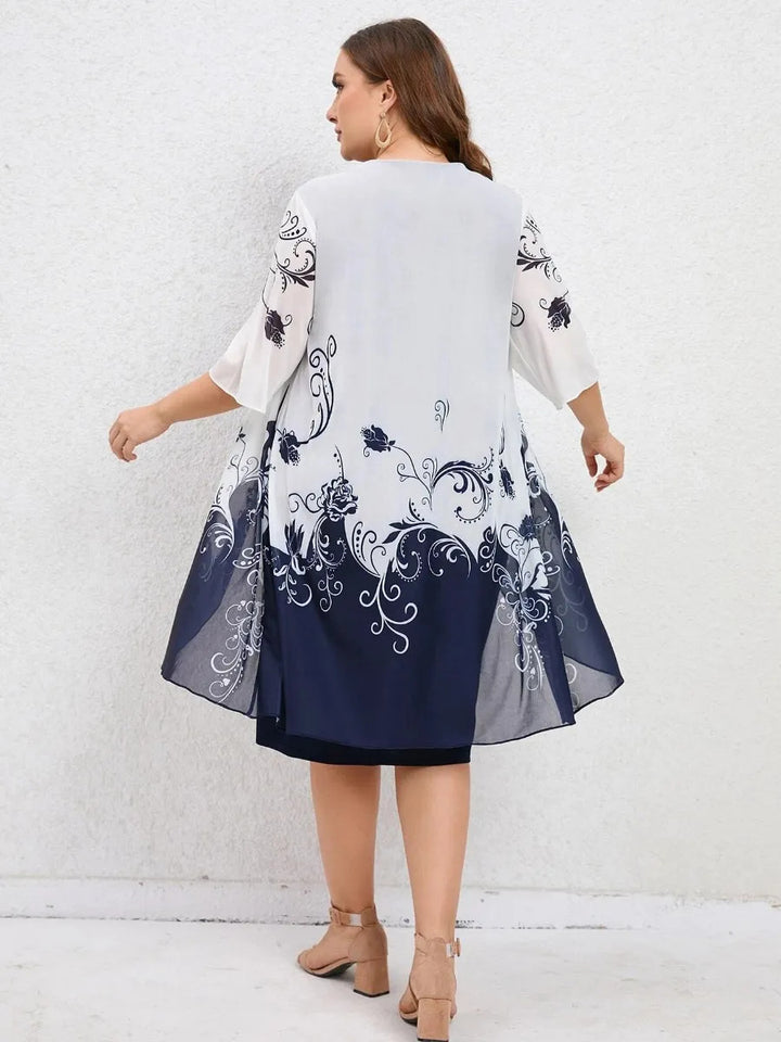 Printed round neck loose slimming casual plus size dress