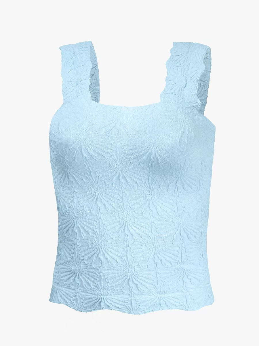 Textured Square Neck Ruched Crop Tank Top