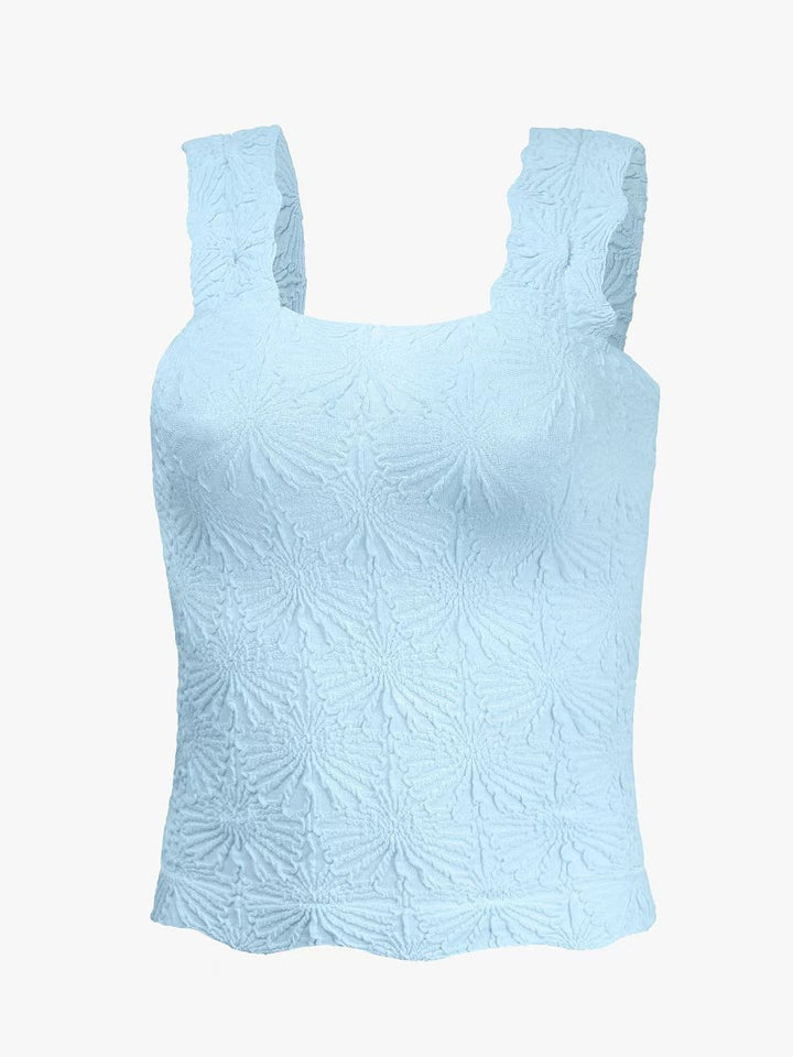 Textured Square Neck Ruched Crop Tank Top