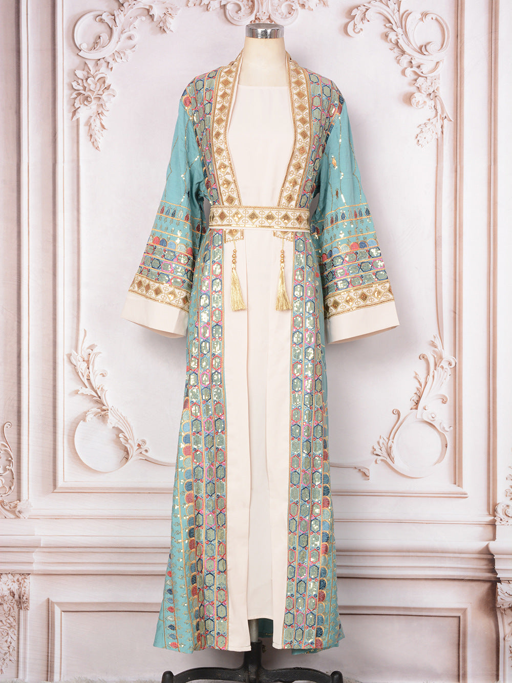 Embroidered Open-Front Abaya Kimono Set