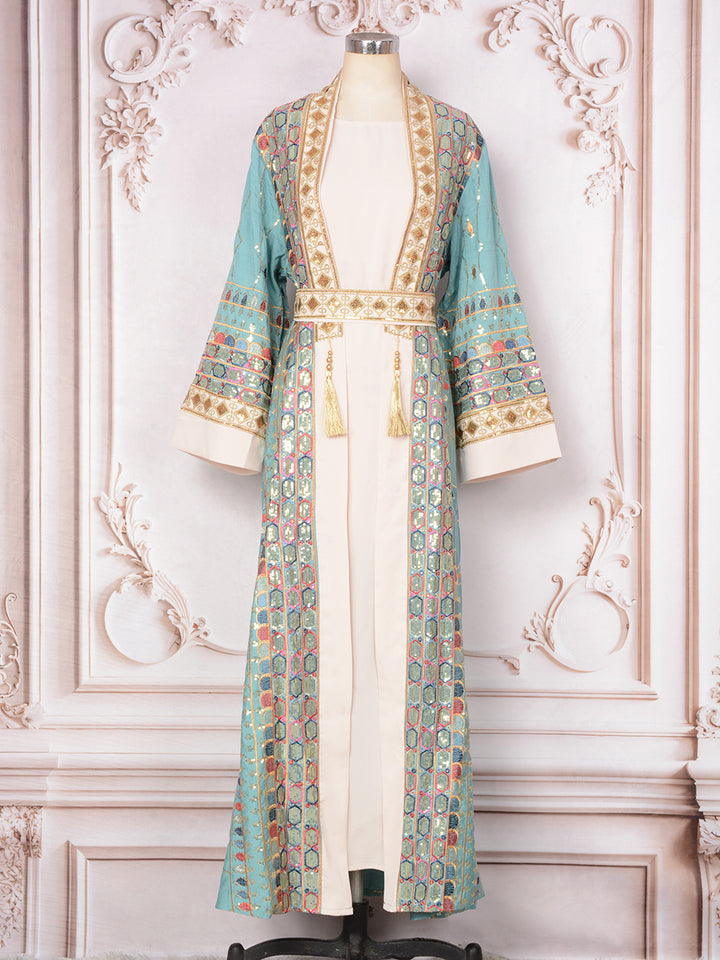 Embroidered Open-Front Abaya Kimono Set
