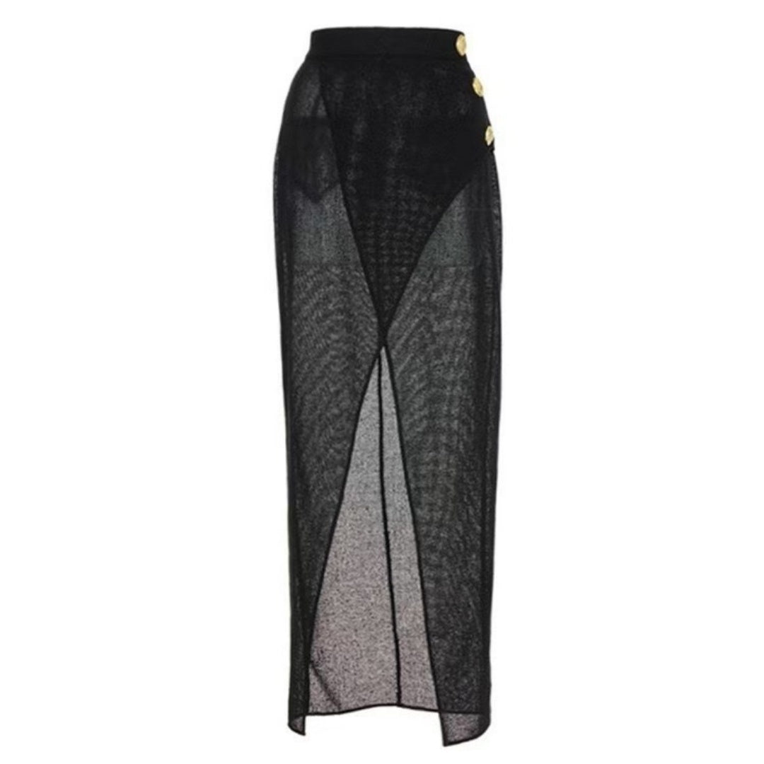 Beaded Strap Cutout Twist Front Swimsuit &amp; Wrap Skirt Set