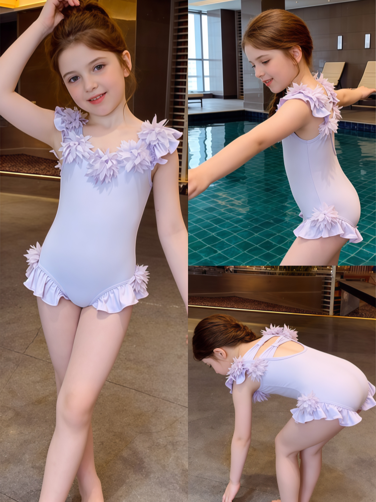 Girls Floral One-Piece Swimsuit –Cute Ruffle Kids Swimwear