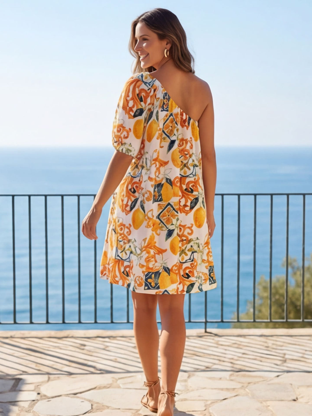 Vacation casual V-neck one-shoulder printed dress