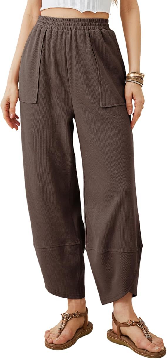 Elastic Waist Loose Fit Cropped Pants