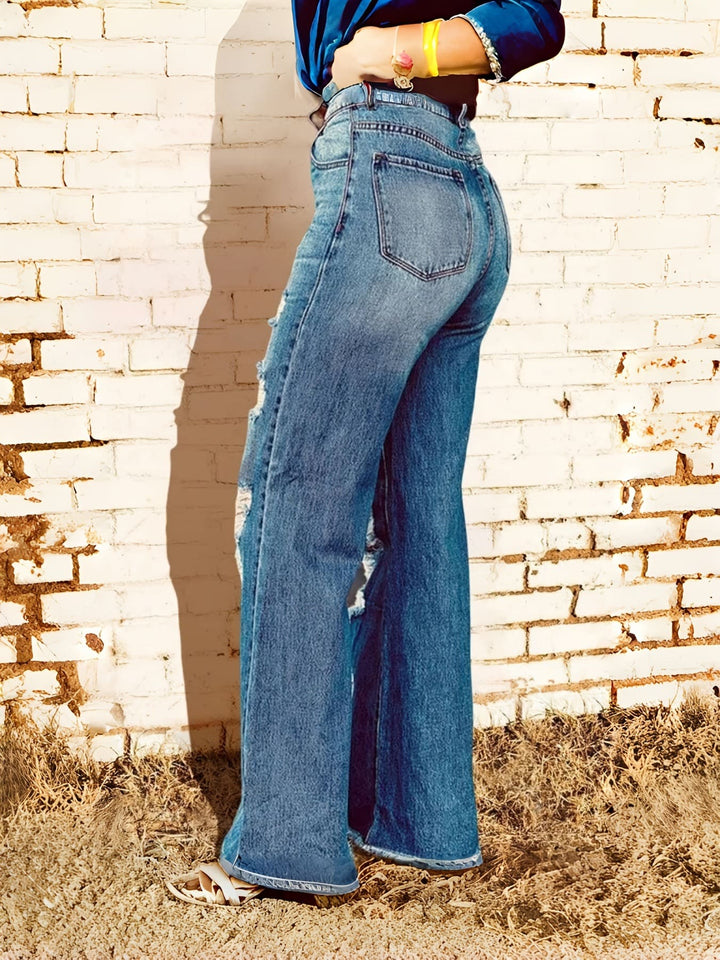 Ripped stretch denim casual jeans