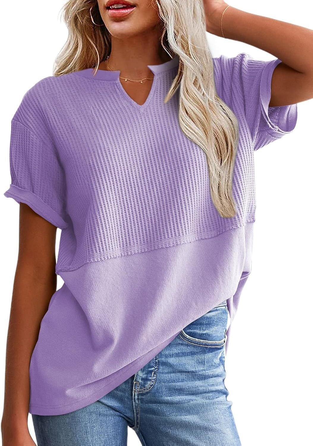 V-neck pullover shirt with belted waist
