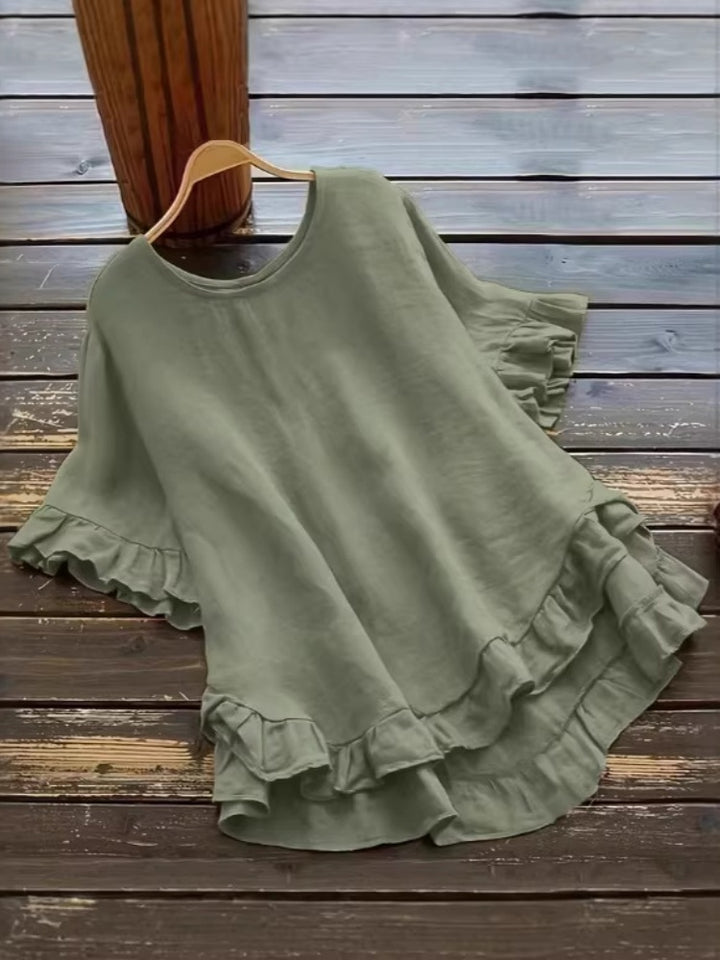 Casual Round Neck Short Sleeve Flowy Top