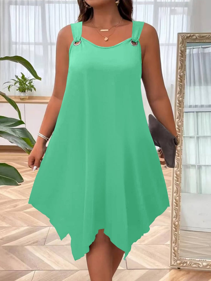 Solid O-Ring Strap Asymmetric Hem Tank Dress