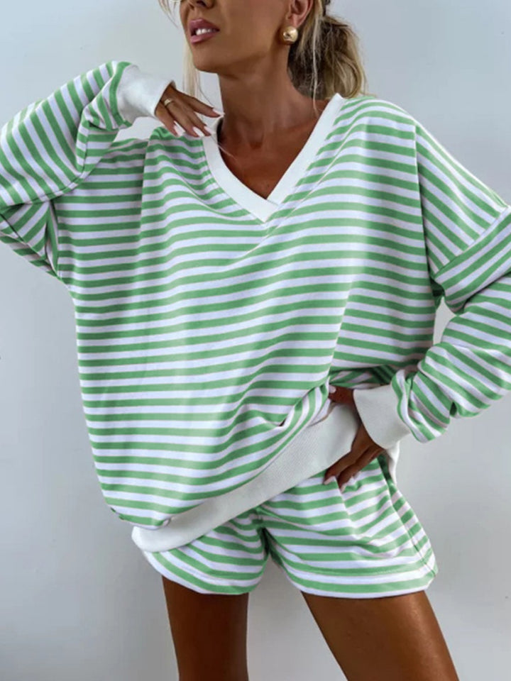 Striped V-Neck Loungewear Set