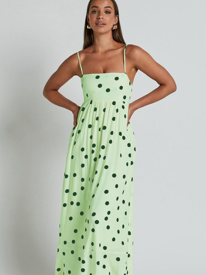 Polka Dot Spaghetti Strap Square Neck Maxi Dress
