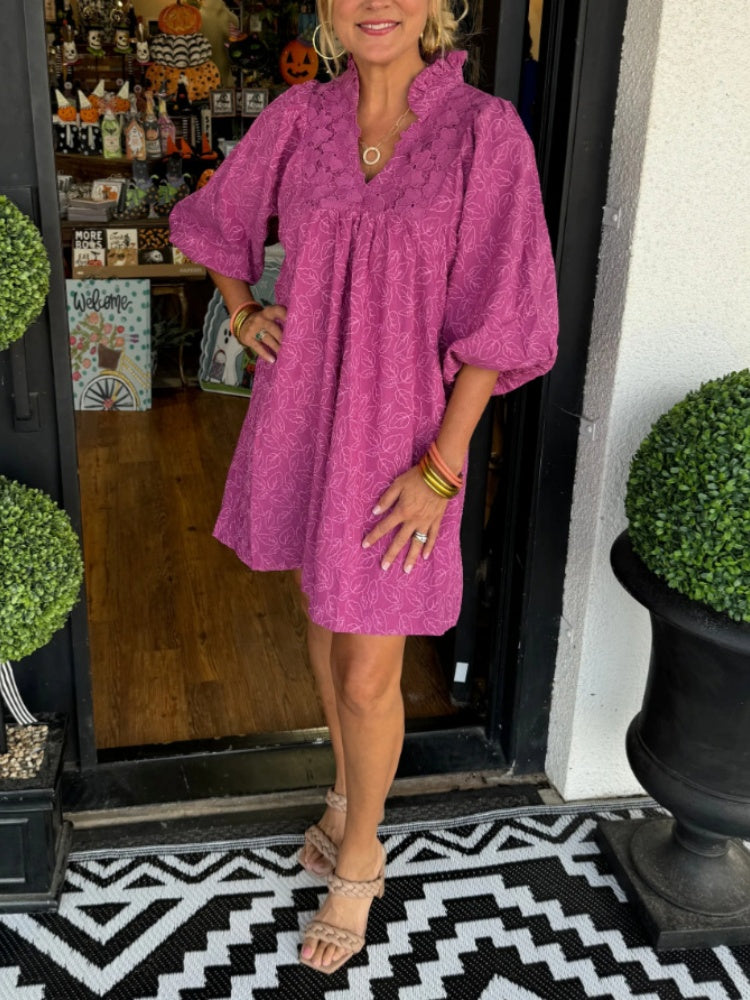 Puff Sleeve Flowy Casual Dress