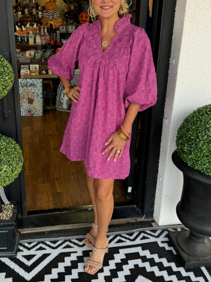 Puff Sleeve Flowy Casual Dress