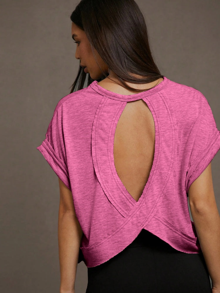 Short Sleeve Criss Cross Open Back Crop Top