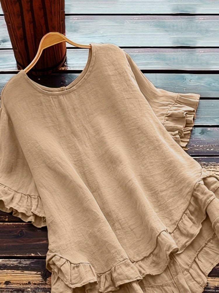 Casual Round Neck Short Sleeve Flowy Top