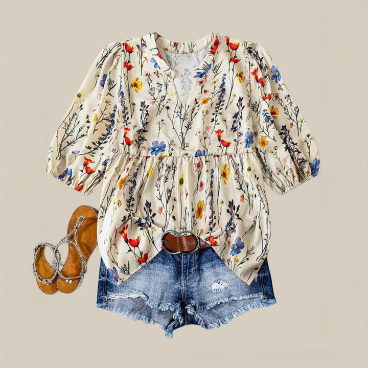 Casual Puff Sleeve Tunic Top