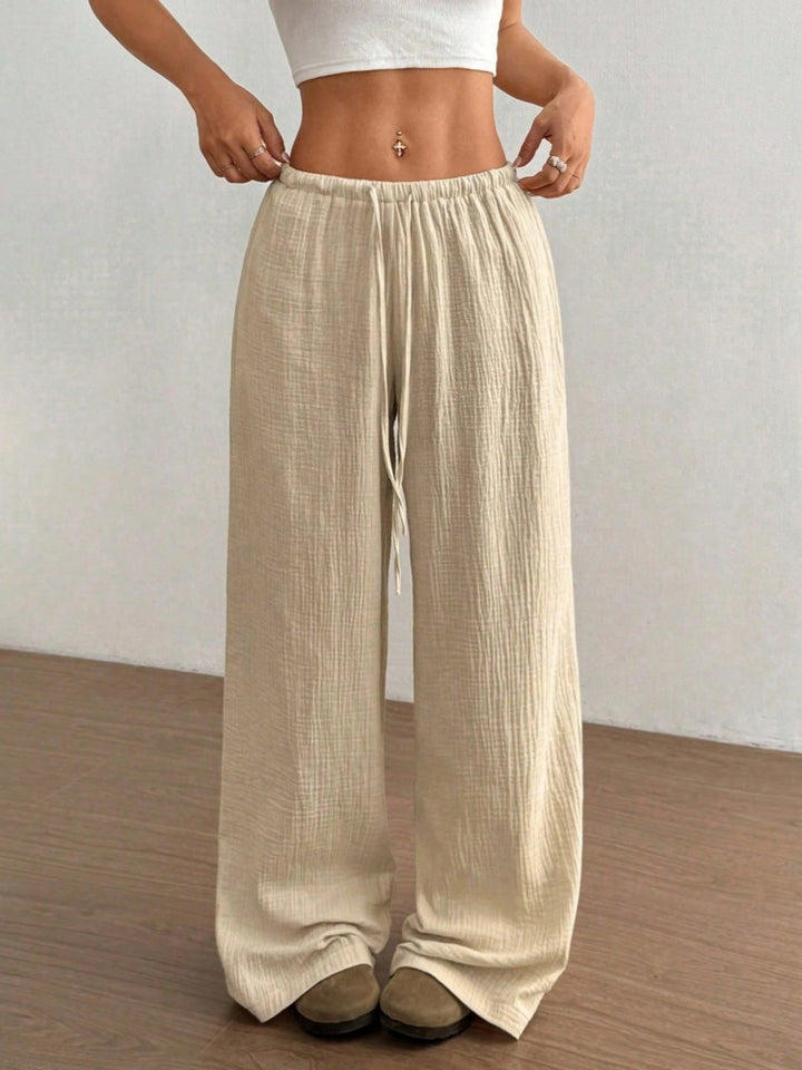 Cotton Crinkle Drawstring Waist Wide-Leg Pants