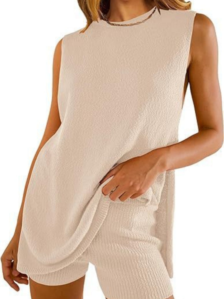 Textured Sleeveless Tank Top &amp; Ribbed Shorts Set