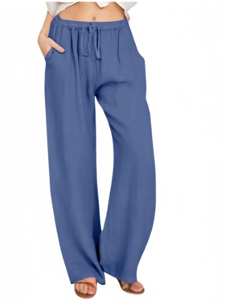 Drawstring Elastic Waist Wide Leg Pants