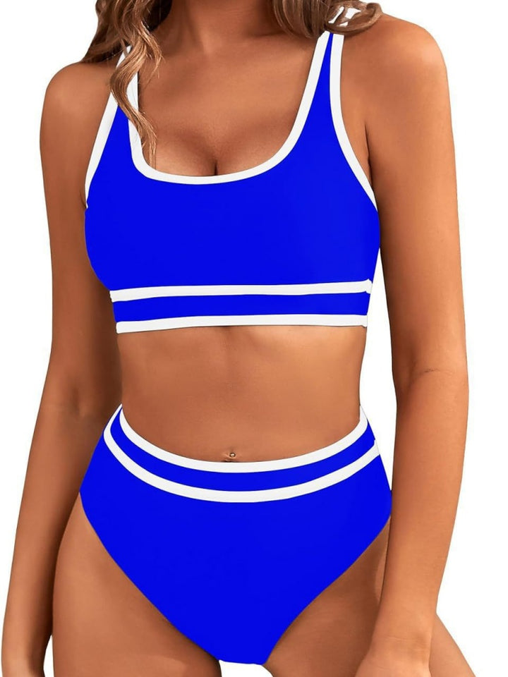 Contrast Trim Stripe High Waisted Bikini Set