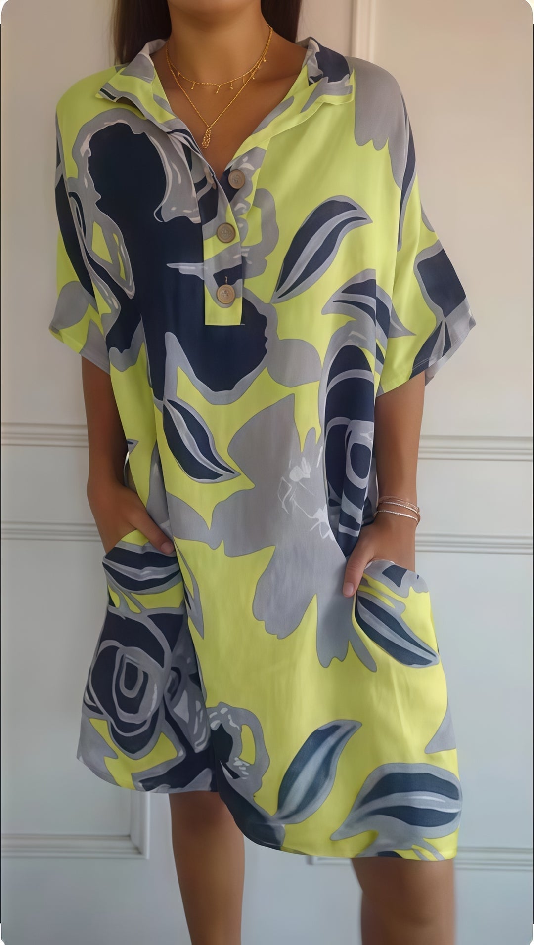 Printed cotton-linen dress