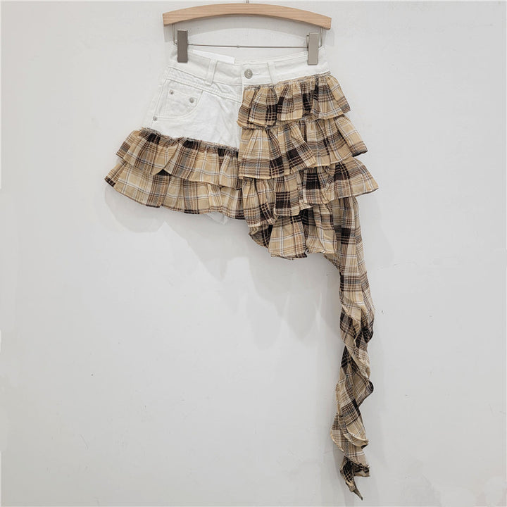 Leopard Print Ruffle Denim Mini Skirt