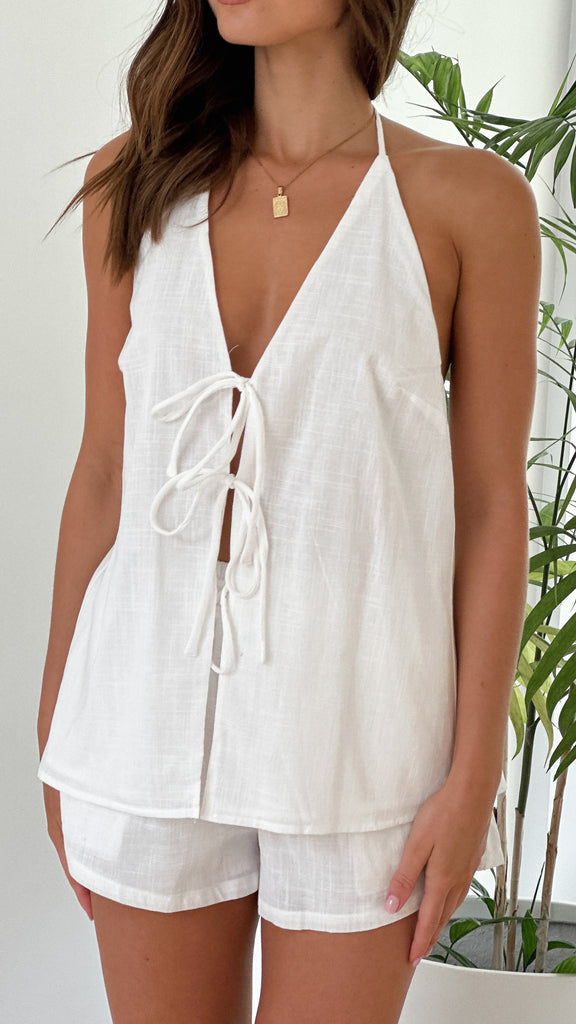 Halter Tie-Front Linen Top &amp; Shorts Set