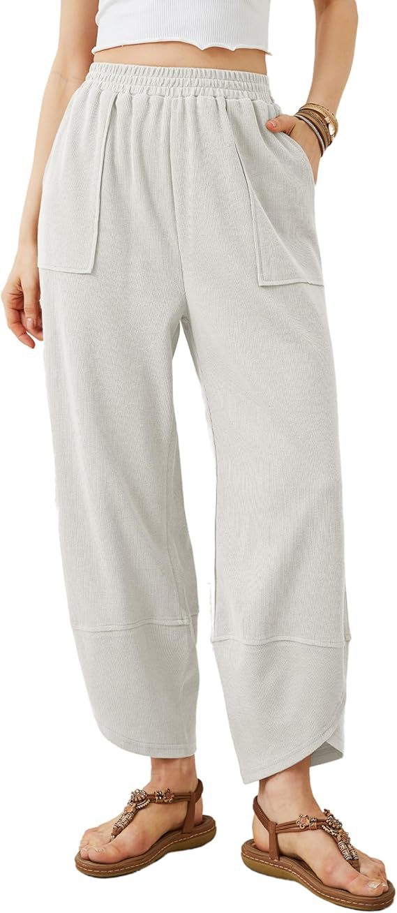 Elastic Waist Loose Fit Cropped Pants