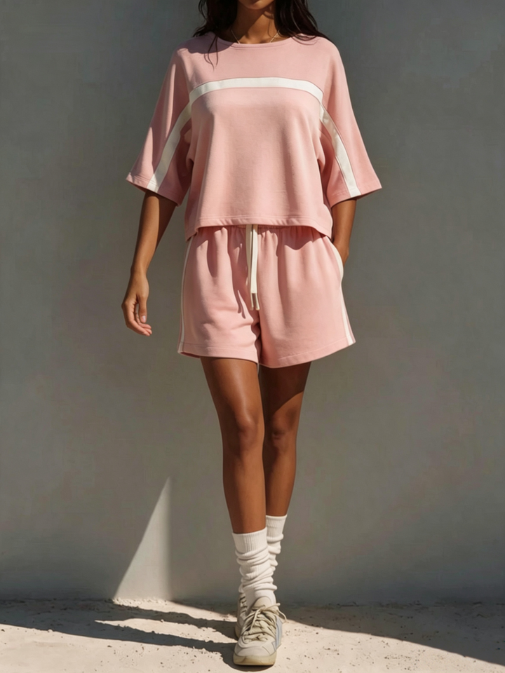 Sporty Color-Block Short Sleeve Set