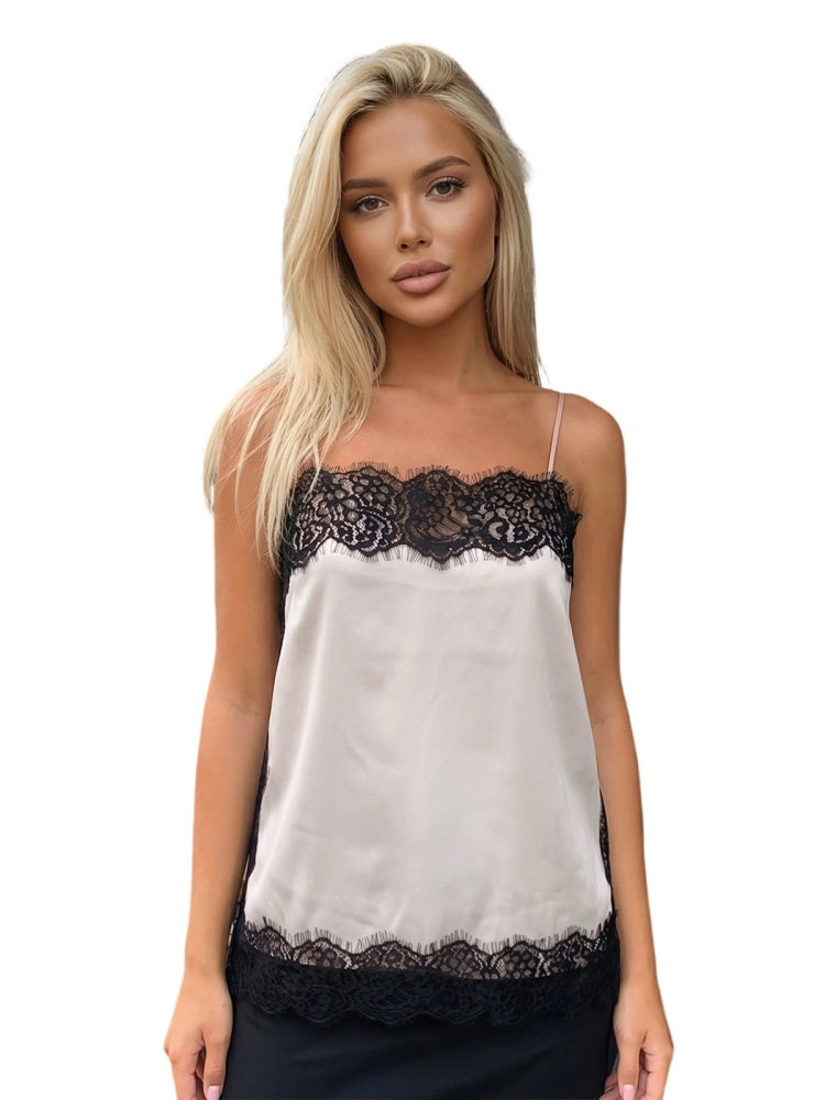 Satin Lace Trim Cami Top