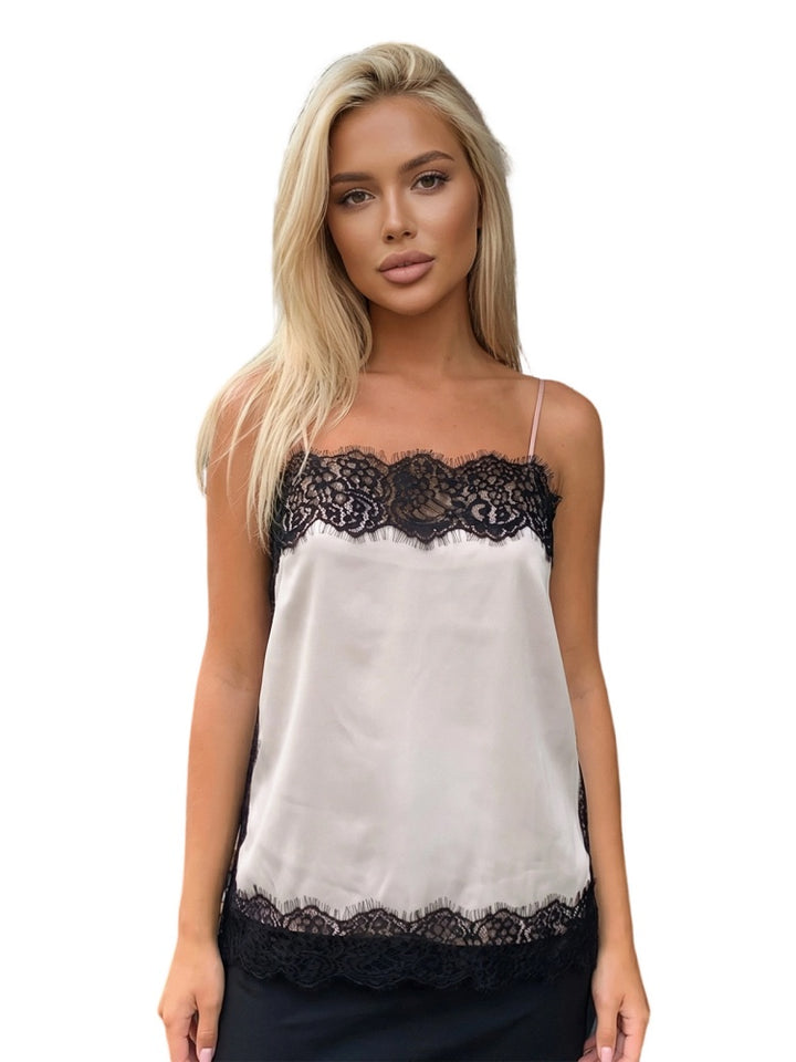 Satin Lace Trim Cami Top