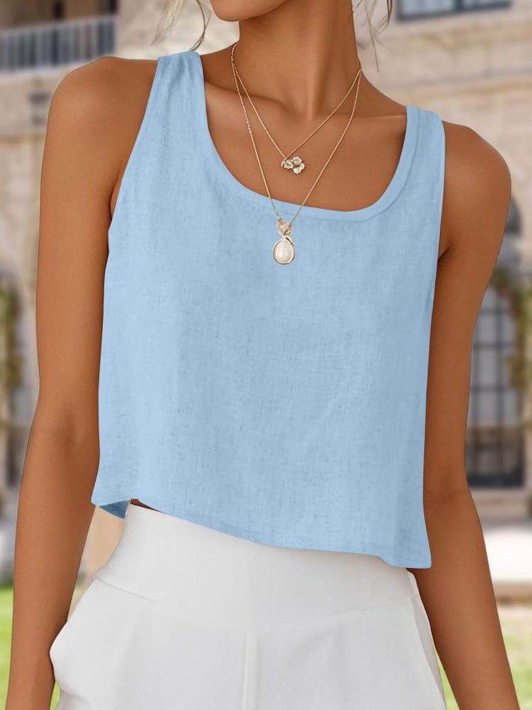 Button Back Linen Blend Tank Top