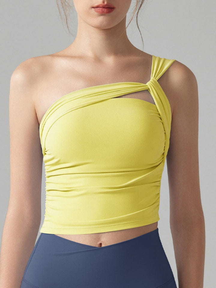 One Shoulder Twist Cutout Crop Sports Tank Top