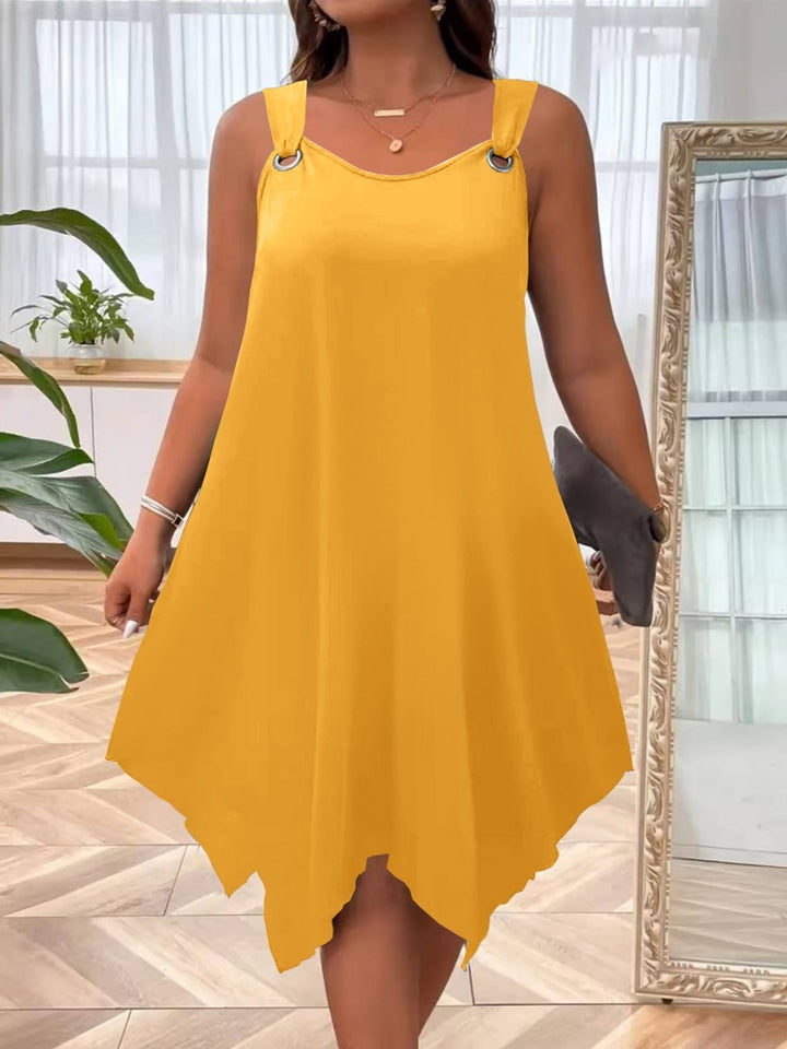 Solid O-Ring Strap Asymmetric Hem Tank Dress