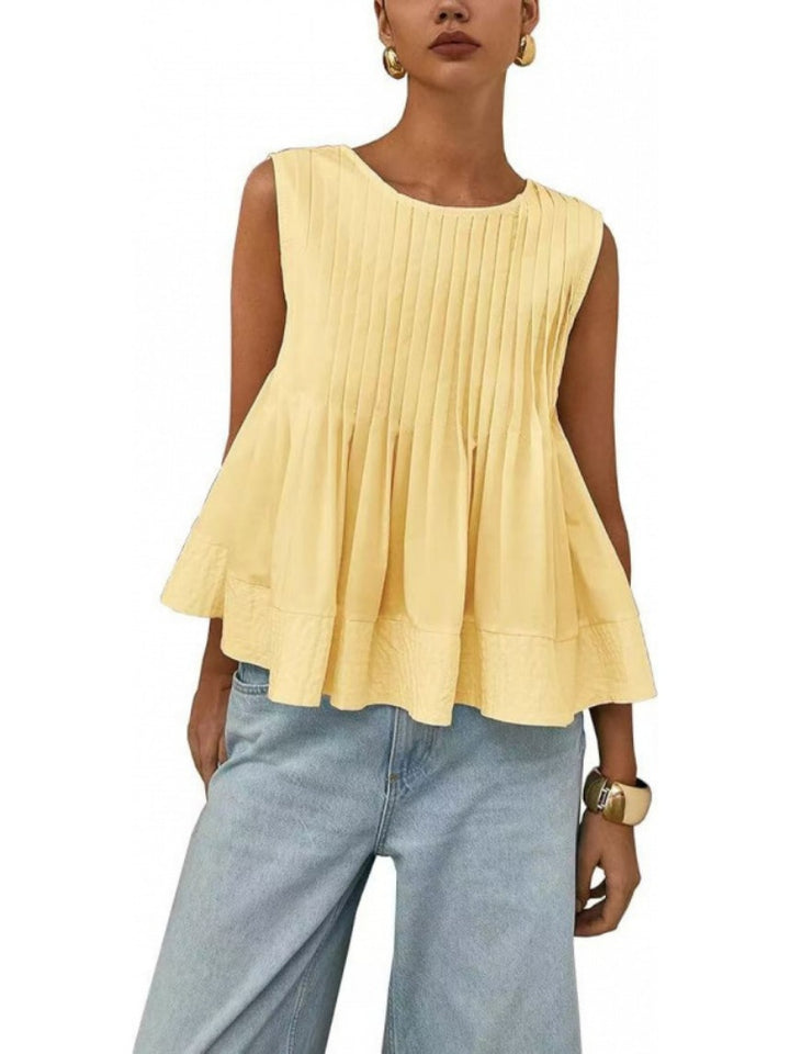 Pleated Sleeveless Peplum Blouse