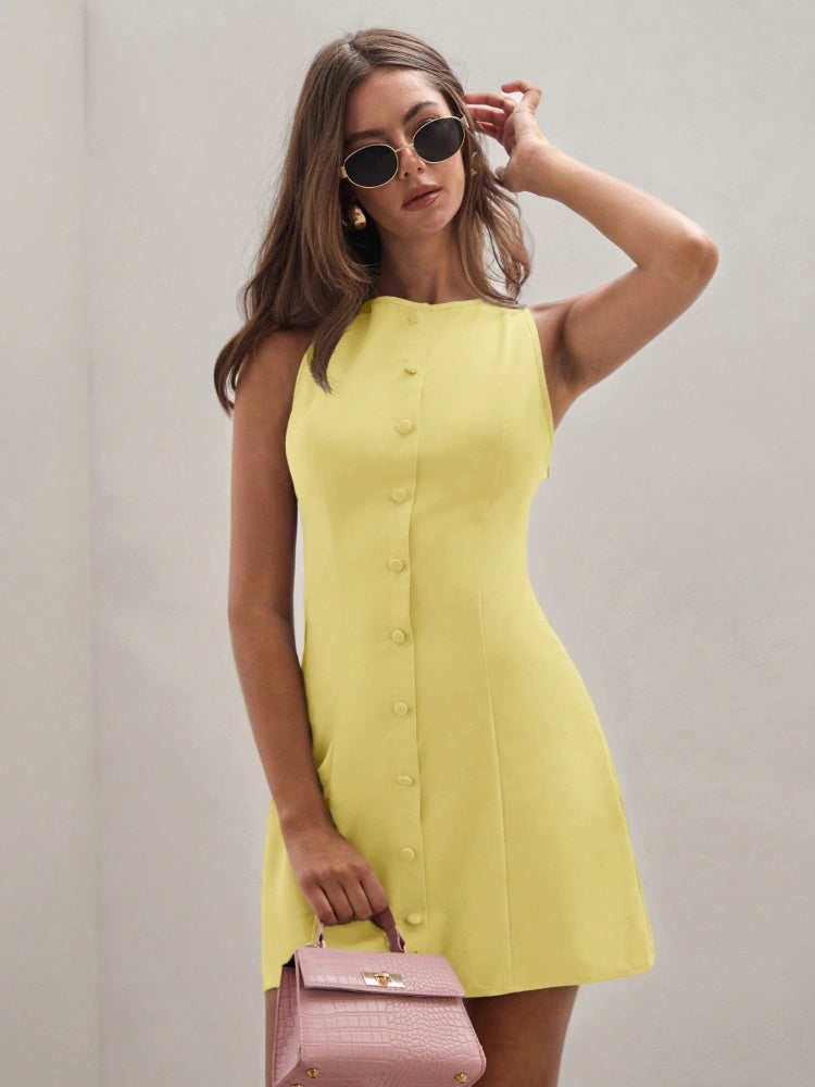 Sleeveless Button-Front Mini Dress