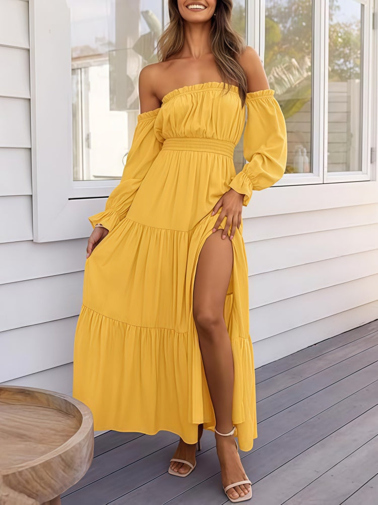 Off-Shoulder Long Sleeve Maxi Dress