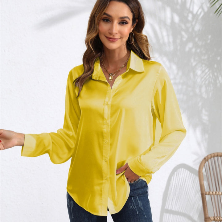 Satin Button-Down Shirt with Front Tie