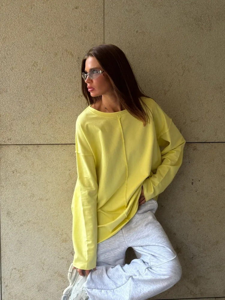 Oversized Long-Sleeve Cotton Tee | Crew Neck Casual Loose T-Shirt