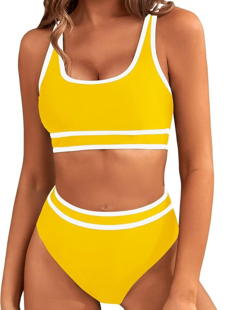 Contrast Trim Stripe High Waisted Bikini Set